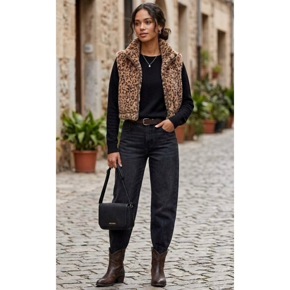 Steve Madden Women's Leopard Print Faux Fur Vest xl